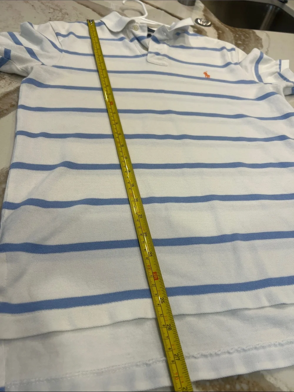 Polo by Ralph Lauren White Polo with Light Blue Stripes and Orange Logo